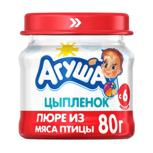АГУША Пюре мясное цыпленок-говядина 6+ 80гр (стекло)  в Казахстане, интернет-аптека Aurma.kz
