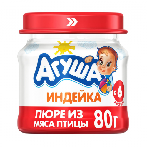 АГУША Пюре мясное индейка 6+ 80гр (стекло)  в Казахстане, интернет-аптека Рокет Фарм