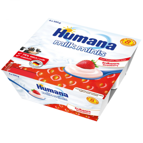 HUMANA Десерт Milk Minis Клубника 4*100гр  в Казахстане, интернет-аптека Рокет Фарм