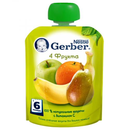 GERBER Пюре Микс 4 фрукта 6м+ 90гр  в Казахстане, интернет-аптека Рокет Фарм