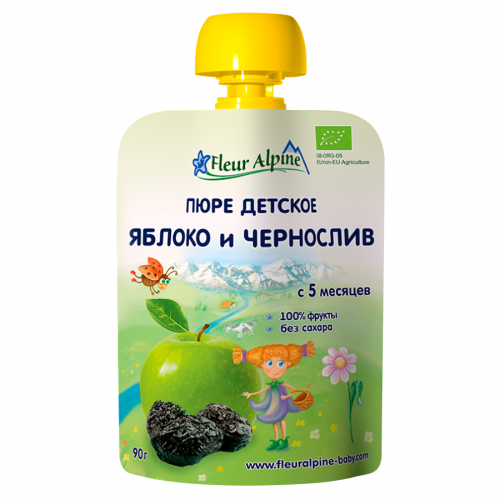 FLEUR ALPINE Пюре яблоко и чернослив 90гр  в Казахстане, интернет-аптека Рокет Фарм