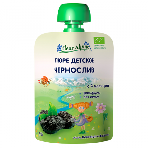 FLEUR ALPINE Пюре яблоко и чернослив 90гр  в Казахстане, интернет-аптека Рокет Фарм