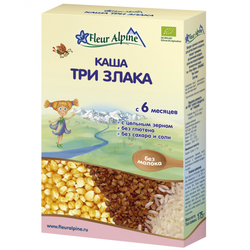 FLEUR ALPINE Каша 3 злака безмолочная 175гр  в Казахстане, интернет-аптека Рокет Фарм