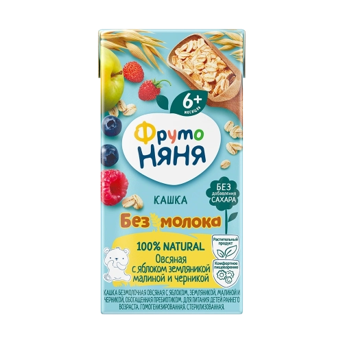 Каша Фруто Няня безмолочная овсяная с яблоком, земляникой, малиной и черникой (с 6 месяцев)  в Казахстане, интернет-аптека Aurma.kz