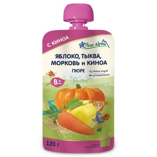 Пюре Fleur Alpine яблоко, тыква, морковь и киноа (с 8 месяцев)  в Казахстане, интернет-аптека Aurma.kz