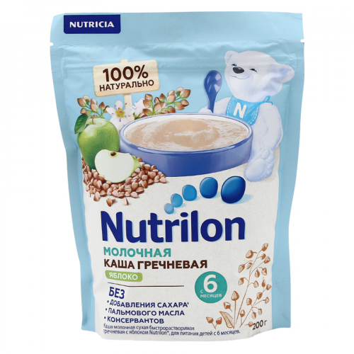 NUTRILON Каша молочная гречневая Яблоко 6м+ без сахара 200гр  в Казахстане, интернет-аптека Aurma.kz