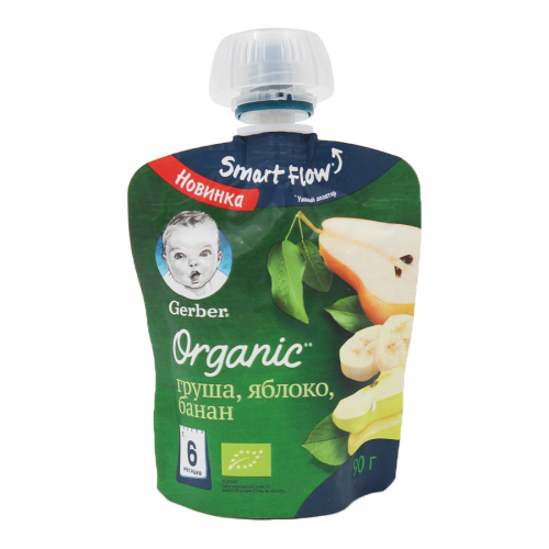 GERBER Пюре Organic груша яблоко банан 6м+ 90гр  в Казахстане, интернет-аптека Aurma.kz