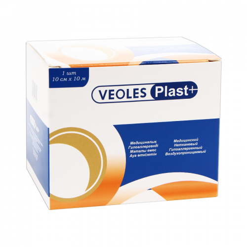 VEOLES PLAST+ Пластырь-рулон нетканный гипоаллер воздухопрон 10см*10м  в Казахстане, интернет-аптека Рокет Фарм