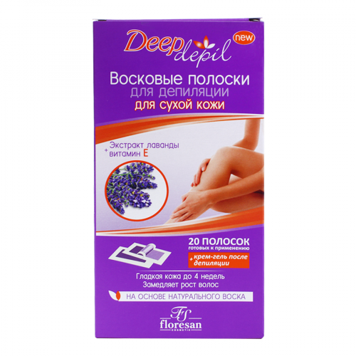 FLORESAN Полоски восковые для депиляции Deep Depil для сухой кожи с экстр лаванды и витам Е 20шт  в Казахстане, интернет-аптека Aurma.kz