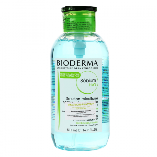 BIODERMA SEBIUM Раствор мицелловый для снятия макияжа 500 мл с помпой  в Казахстане, интернет-аптека Aurma.kz