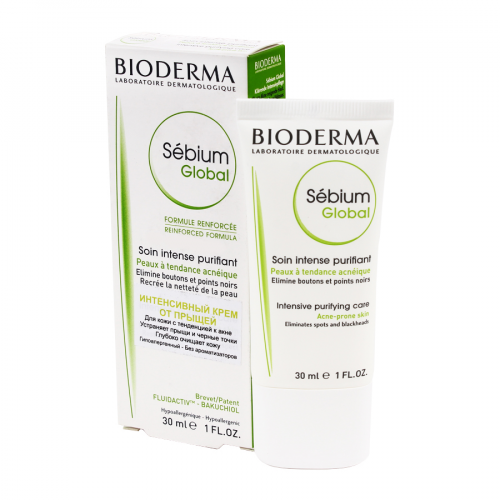 BIODERMA SEBIUM GLOBAL Крем интенсивный от прыщей, 30мл.  в Казахстане, интернет-аптека Aurma.kz