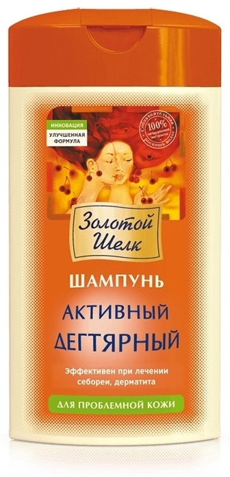 Шампунь Золотой шелк активный дегтярный для проблемной кожи головы  в Казахстане, интернет-аптека Aurma.kz