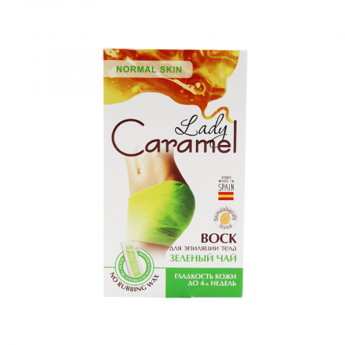 ЭЛЬФА CARAMEL LADY Воск для депиляции тела зеленый чай 16 полосок + 4 салфетки  в Казахстане, интернет-аптека Aurma.kz