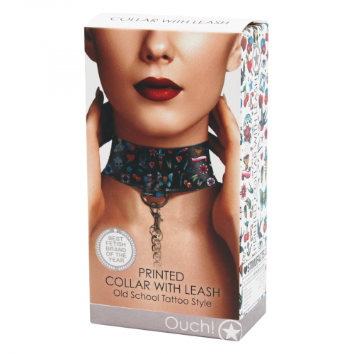 OUCH Ошейник Printed Collar with Leash Old School Tattoo Style  OU451BLK  в Казахстане, интернет-аптека Aurma.kz