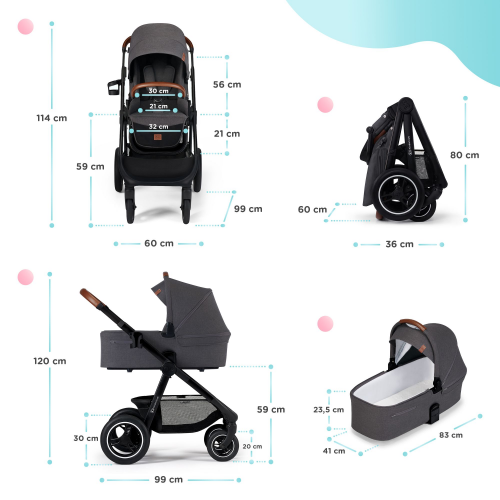 Коляска 2в1 Kinderkraft Everyday Dark Grey на раме Black  в Казахстане, интернет-аптека Рокет Фарм