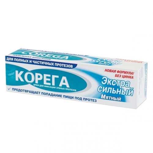 Экстрасильный крем Corega Extra Strong для фиксации зубных протезов  в Казахстане, интернет-аптека Aurma.kz