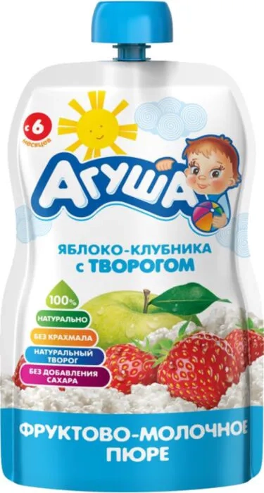 Пюре Агуша фруктово-молочное яблоко, клубника, творог  в Казахстане, интернет-аптека Aurma.kz