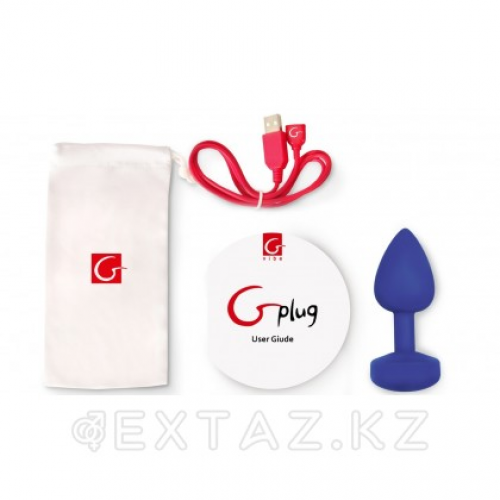 Большая дизайнерская анальная пробка с вибрацией Fun Toys Gplug - синяя  в Казахстане, интернет-аптека Aurma.kz
