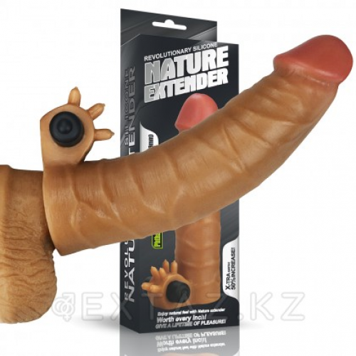 Насадка на пенис с вибропулей Nature Extender Brown (17,8 см)  в Казахстане, интернет-аптека Рокет Фарм