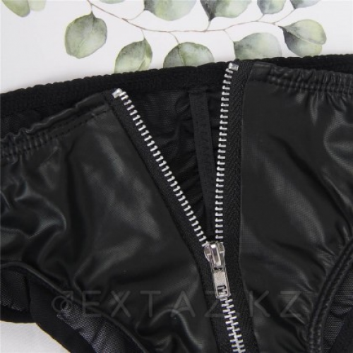 Трусики Leather Zipper Black с замочком (размер М) в Казахстане, интернет-аптека Aurma.kz
