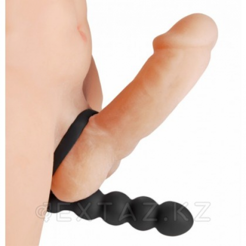 Насадка для двойного удовольствия Double Fun Cock Ring with Double Penetration Vibe, 14,6 см. Черный  в Казахстане, интернет-аптека Aurma.kz