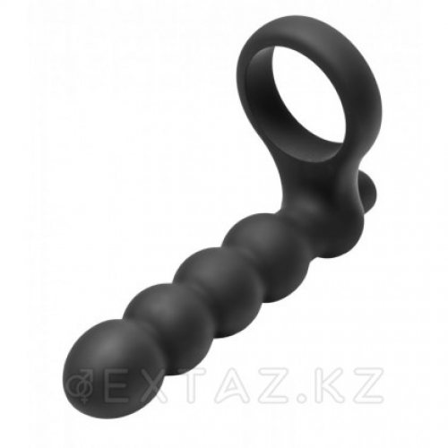 Насадка для двойного удовольствия Double Fun Cock Ring with Double Penetration Vibe, 14,6 см. Черный в Казахстане, интернет-аптека Aurma.kz