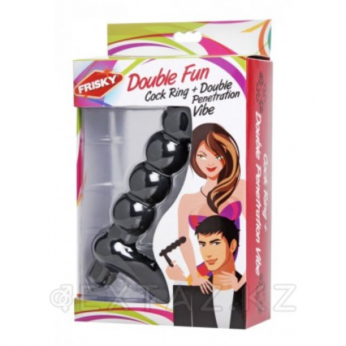 Насадка для двойного удовольствия Double Fun Cock Ring with Double Penetration Vibe, 14,6 см. Черный в Казахстане, интернет-аптека Aurma.kz