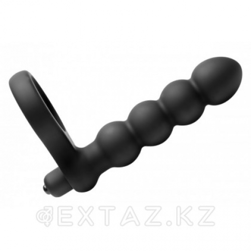 Насадка для двойного удовольствия Double Fun Cock Ring with Double Penetration Vibe, 14,6 см. Черный  в Казахстане, интернет-аптека Рокет Фарм