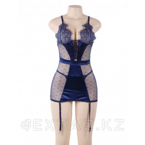 Сексуальное синее белье с подвязками и стрингами (размер 3XL-4XL)  в Казахстане, интернет-аптека Aurma.kz