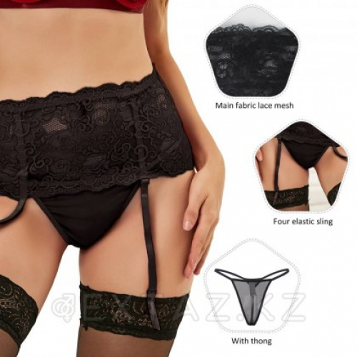 Пояс на высокой посадке с ремешками для чулок Floral Lace черные (размер M-L) в Казахстане, интернет-аптека Aurma.kz