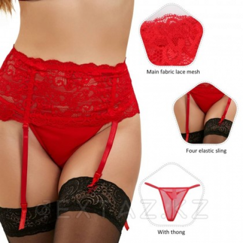 Пояс на высокой посадке с ремешками для чулок Floral Lace красные (M-L) в Казахстане, интернет-аптека Aurma.kz