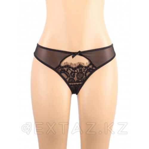 Пояс для чулок с ремешками и трусики черные Flower&bow (XL-2XL)  в Казахстане, интернет-аптека Aurma.kz