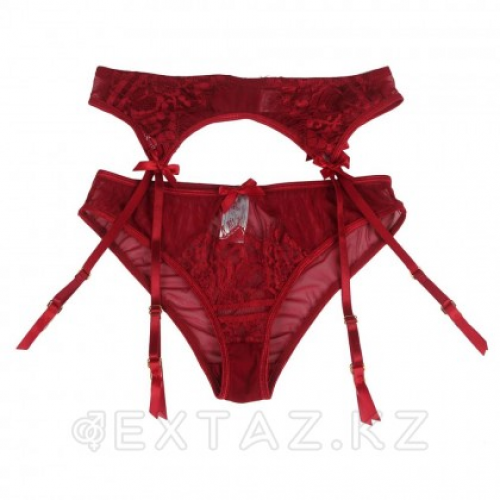 Пояс для чулок с ремешками и трусики красные Flower&bow (XL-2XL)  в Казахстане, интернет-аптека Aurma.kz