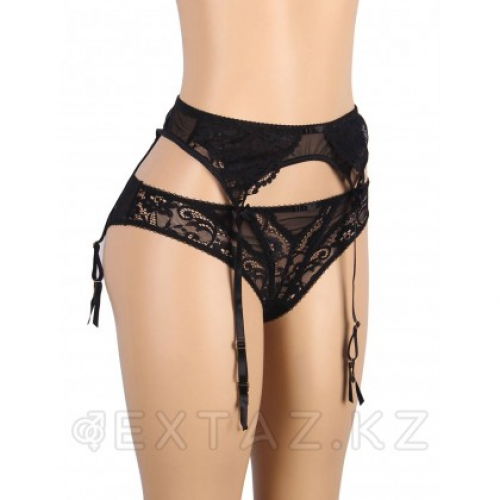 Трусики и пояс для чулок с ремешками черные Sexy Exquisite Lace (M-L)  в Казахстане, интернет-аптека Aurma.kz