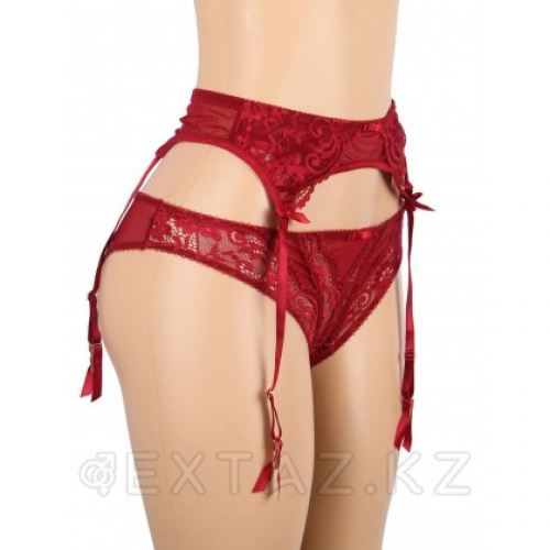 Трусики и пояс для чулок с ремешками красные Sexy Exquisite Lace (XL-2XL)  в Казахстане, интернет-аптека Aurma.kz