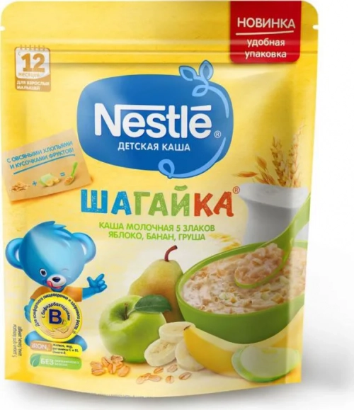 Нестле Nestle Каша молочная злаковая с яблоком, бананом и грушей дой-пак  в Казахстане, интернет-аптека Aurma.kz