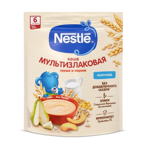 Нестле Nestle Каша молочная злаковая с грушей и персиком дой-пак  в Казахстане, интернет-аптека Aurma.kz