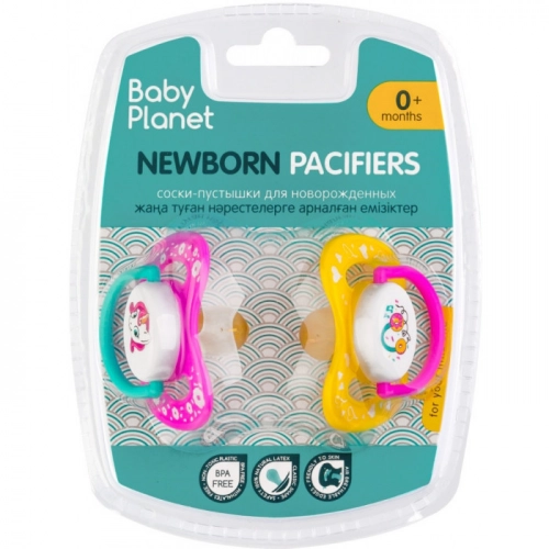 8453/1 Baby Planet соска пустышка для новорожденных классическая форма, латекс 0+ Пони/Наушники  в Казахстане, интернет-аптека Aurma.kz