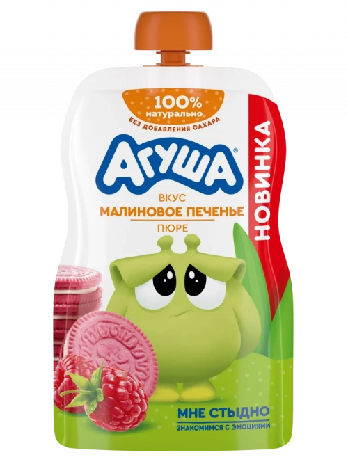 Агуша Пюре фруктовое со злаками и молоком протертое со вкусом «Малиновое печенье» 80г	  в Казахстане, интернет-аптека Aurma.kz