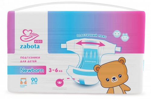 Подгузники для детей ZABOTA KIDS NEWBORN 3-6кг №90	  в Казахстане, интернет-аптека Aurma.kz