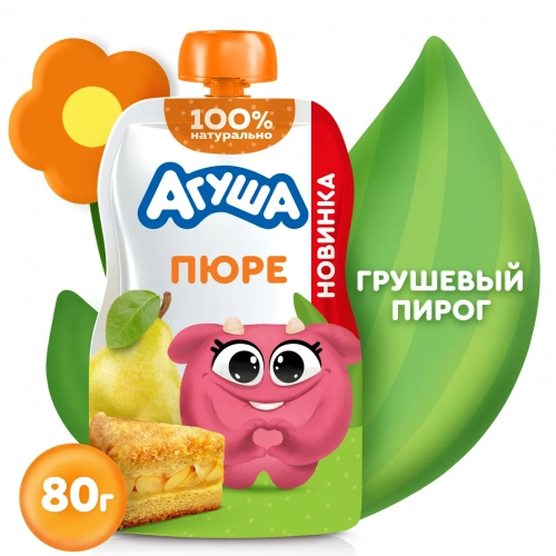 Агуша Пюре фруктовое со злаками протертое со вкусом «Грушевый пирог» 80г	  в Казахстане, интернет-аптека Aurma.kz